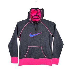Womens Nike Therma Fit Pullover Gray & Pink Hoodie Sweatshirt Drawstring Size L